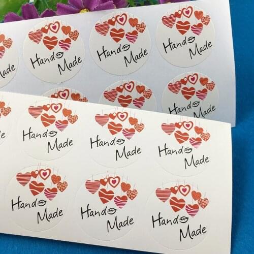 1200PCS/Lot 3.5cm circular Printed above"Hand Made"and heart-shaped Sticker Labels Adhesive Stickers DIY For Box/gift/envelope