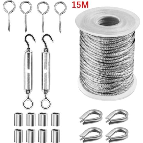 15/25Meter Steel PVC Coated Flexible Wire Rope Soft Cable Transparent Stainless Steel Clothesline Kit