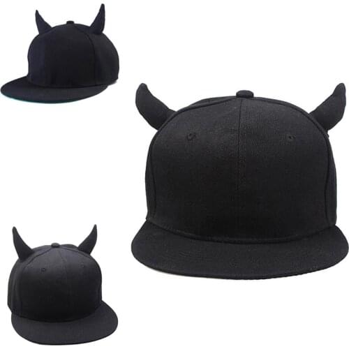 Black Cotton Men And Women Punk Horn Baseball Cap Hip-hop Hat Snapback Cap With Horns 1PC