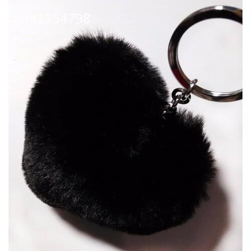 New Heart Pompon Key Chain 15 cm Fluffy Fake Fur Peach Key Ring Cute Fur Pendant Bag Charming Car Key Holder Personality Gifts