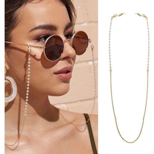 Womens Metal Pearl Beaded Reading Glasses Chain Sunglasses Holder Eyewear Retainer Chain Necklace Multi Layer Bracelet