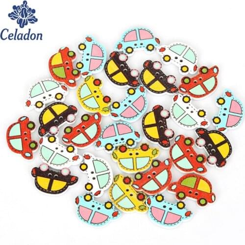 50pcs Car 2-Hole Wood Buttons Round DIY Scrapbooking Sewing Crafts Random Mixed 25x16mm