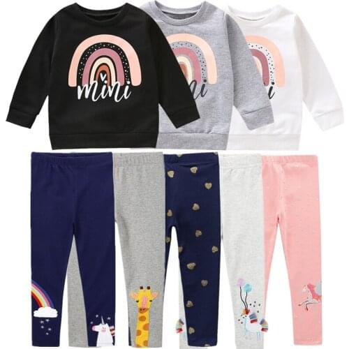 Childrens Clothing Autumn Sets for Girls Long Sleeve Rainbow Tops Cute Pants Kids Winter Tracksuit for Baby Girls Warm Outfits