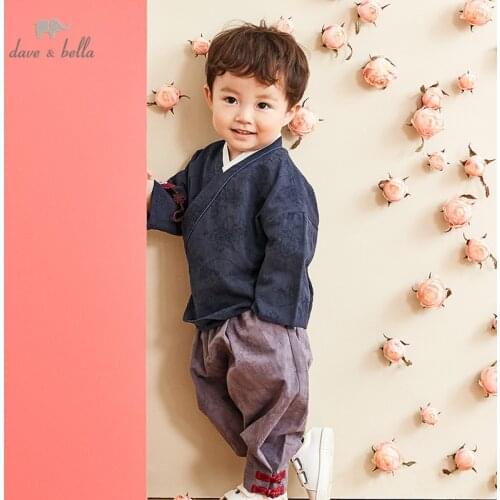 DB12752-T dave bella autumn baby boys clothing sets suit children navy clothes Chinese style thick