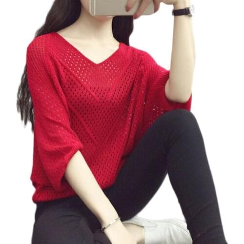 Loose T Shirt Women Hollow Out Casual Solid V-Neck Womens Long Sleeve Tops Summer Tees Graphic Tees Women Plus Size Shirt