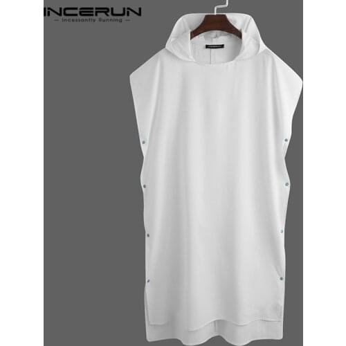 Men Robes Hooded Short Sleeve Quick Dry Solid Color Nightgown Leisure Bathrobes Button Homewear Mens Beach Robes INCERUN S-5XL