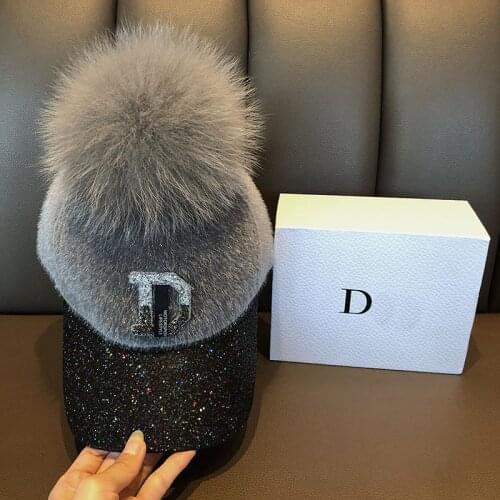 HT09 Autumn Winter Hip Hop Felt Baseball Cap Women Thick Warm Bone Snapback Hat Female Fashion Polyester Fur Pom Pom Hats