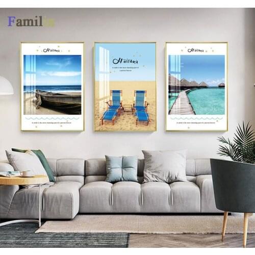 Nordic Sea view Canvas painting Beach Wall Art Canvas black letter Picture Home Decor Living Room bedroom Decor Painting