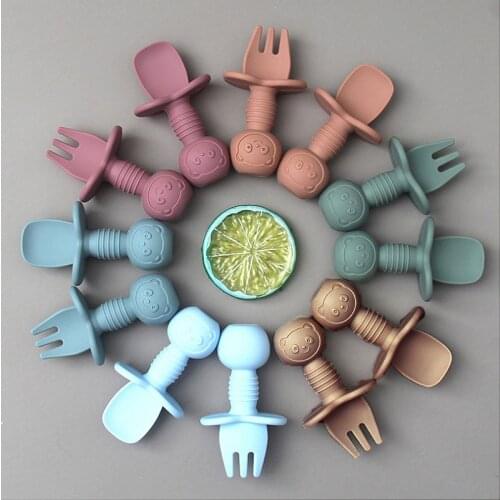 Baby Soft Silicone Spoon Fork Children Eating Tableware Kids Short Handle Learning Spoon Non-Slip Fork Boy Girl Utensils Set