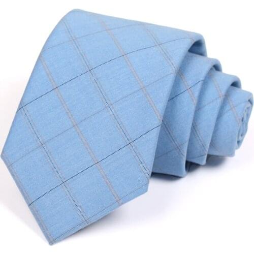 Fashion Plaid Tie for Men Sky Blue 7.5 CM Ties High Quality Business Suit Necktie Great For Work Party With Gift Box JML2211