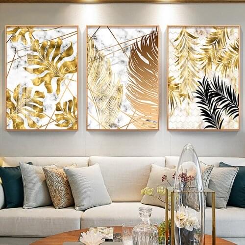 Modular Pictures Nordic Style Poster Wall Art Printing Plant Golden Leaves Canvas Painting For Living Room Home Decoration Frame