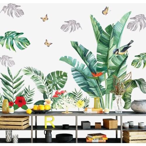 Nordic Wall Stickers Green Leaves Bedroom Living Room Decoration Aesthetics Self Adhesive Wallpaper Skirting Line Door Art Mural
