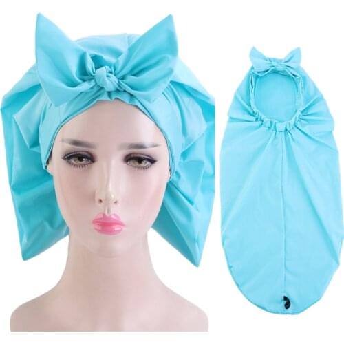 New big bow Satin bonnet Long Hair Hat knotted waterproof shower cap Women Night Sleep Hat Head Cover long hair dreadlock braid