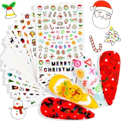 New Years Sliders Stickers on nails Christmas 3D Snowflakes/Santa Claus/Christmas Tree/Gifts Decals Nail Manicure Winter Wraps