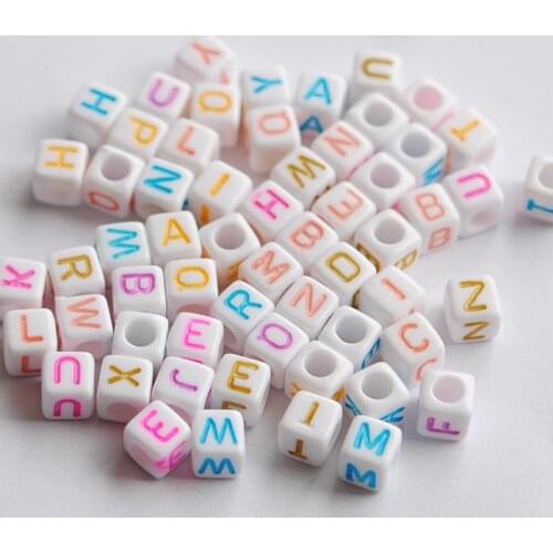Wholesale Big Hole Alphabet Letter Acrylic Cube Beads White 6mm 500pcs DIY Loose Bead for Loom Band Bracelet Making LB-05