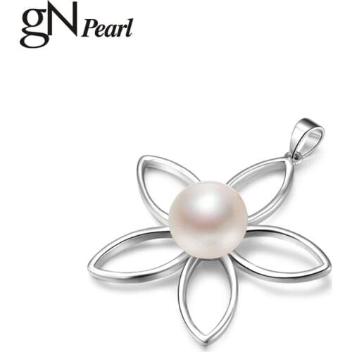 GN Pearl Genuien 925 Sterling Silver Flower 10-11mm Natural Freshwater Pearl Pendants Fine Jewelry Women Necklaces Chain gNPearl