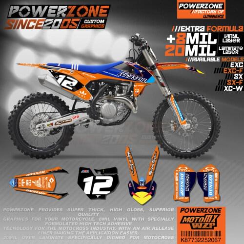PowerZone Custom Team Graphics Backgrounds Decals 3M Stickers Kit For KTM SX SXF MX EXC XCW Enduro 125cc to 500cc 2016-2019 067