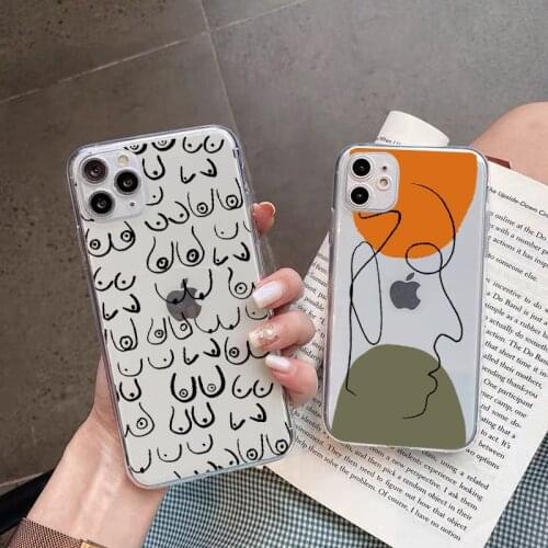 Funny Abstract Art Woman Face Lines Phone Cases For iPhone SE 2020 6s 7 8 Plus 12 11 Pro Max X XR XS Max Clear Transparent Funda