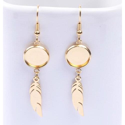 Reidgaller 20pcs Fit 12mm Cabochon Earring Base Blanks With Feather Charms Rose Gold Stainless Steel Diy Earrings Supplies