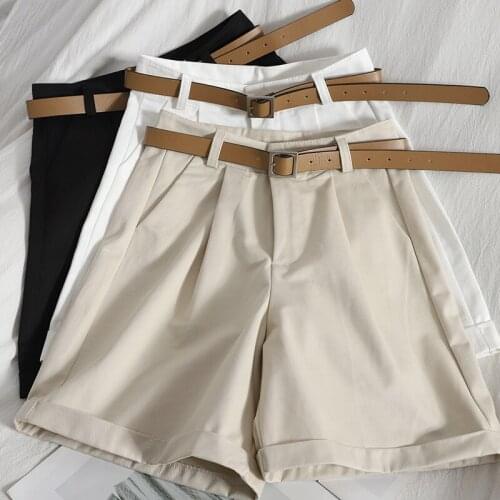 2021 Summer New Korean Fashion Women High Waist Shorts Button Up Sashes Zipper Casual Solid Black White Office Ladies Pant