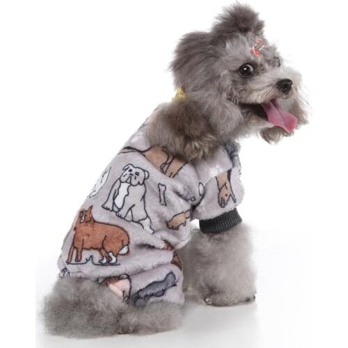 Dog Fleece Coat Cute Small Dogs Pet Pajamas Dogs Cat Clothes Puppy Jumpsuit for Bichon Teddy Pomeranian Dogs Printed Clothing
