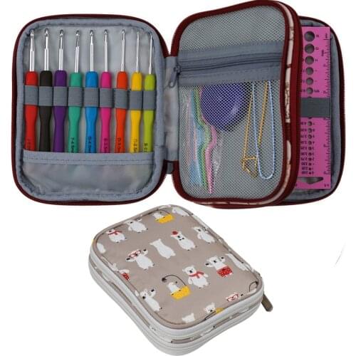 Empty Crochet Hooks Storage Bag Portable Knitting Kit Yarn Storage Tote Bag for Knitting Needles Scissors Ruler Sewing Kit Case