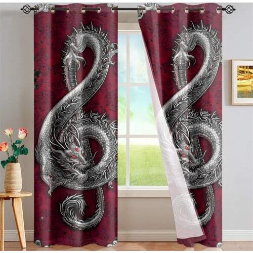 Colorful Music Dragon Printting Red Blackout Curtains for Bedroom Window Living Room Full Light Curtain Home Rideau De Fenetre