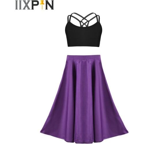 Girls Dance Skirt Latin Spaghetti Vest Circle Long Skirt Irregular Dance Wear Ballerina Ballet Dance Stage Performance Costumes