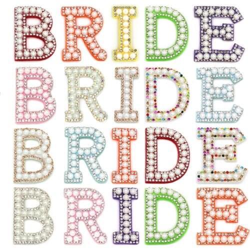 Pearl Rhinestone English Letter Patches "BRIDE" "WIFEY" 3D Handmade Letters Patches For Clothes Bags Wedding Decoration Glue On