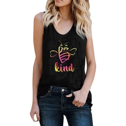 2020 Casual Bee Kind Printing Tank Top Women Sleeveless Summer Vest Female Aesthetic Round Neck Tank Tops for Teens Plus Size
