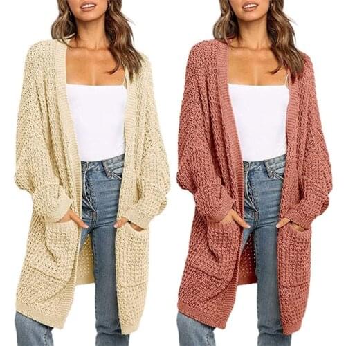 Womens Batwing Sleeve Open Front Long Cardigan Color Block Striped Loose Sweater Chunky Cable Knitted Outwear Coat with Pockets