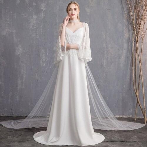 Beauty-Emily White Lace Wedding Dresses 2019 Long for Women Thin Wedding Party Bridal Dresses Long Wedding Gowns Custom made