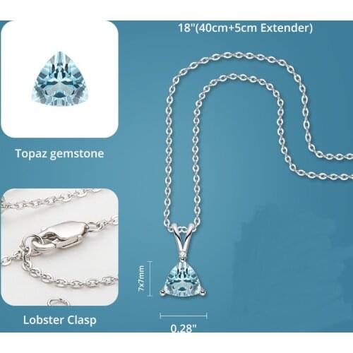 Sterling Silver 925 Jewelry Necklaces 7*7mm Natural Topaz stone Pendant Necklaces For Women Wedding Anniversay Ladies Gifts