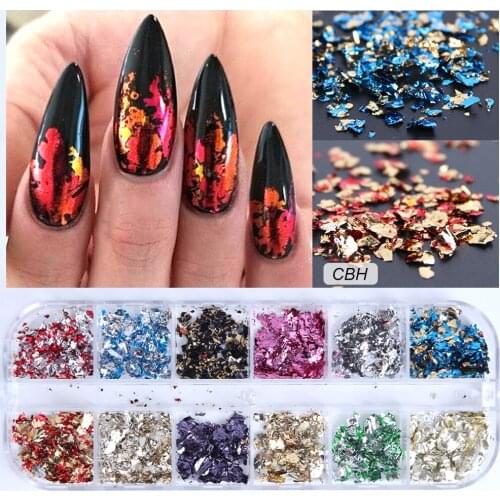 12Grid Gold Foils Gorgeous Nails Glitter Flakes Paillette Chip Aluminum Nail Design Shinny Nail Art Decoration Accessories
