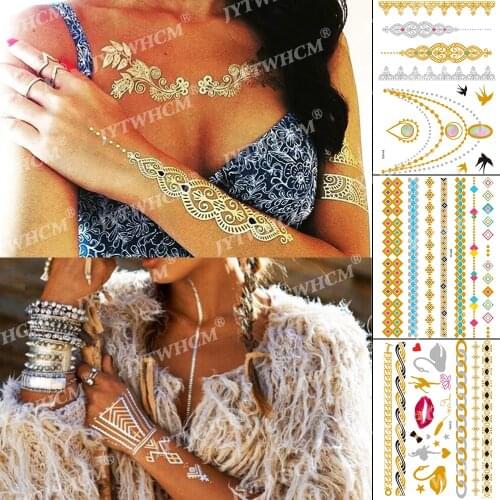 Golden And Silver Flash Tattoo Stickers Waterproof Temporary Tattoo Body Art Arm Holiday Festival Party Sexy Fashion Fake Sticke