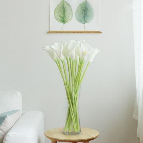 12 pieces High Simulation Feel Pu Artificial Flowers Calla Lily Bunch Fake Flower Bouquet Table Home Wedding Decoration Decor