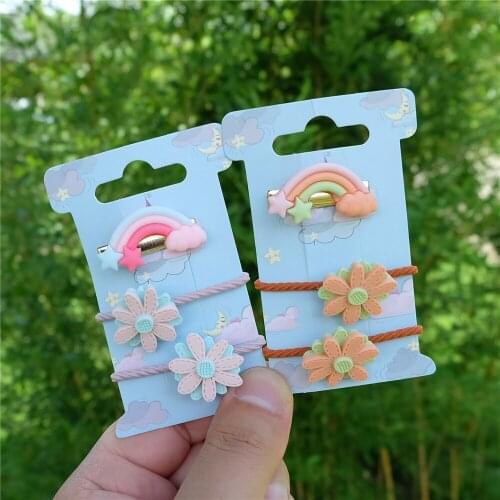 3pcs Kids Coulor Flower Headwear Set Cartoon Cloud Hair Clip Pink Daisy Hair Bands For Baby Girl Child Princess Hair Accessories