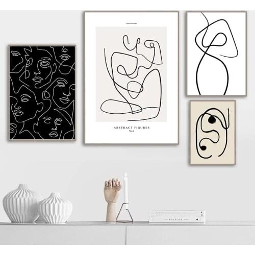 Abstract Line Canvas Black White Wall Art Minimalist Print Painting Nordic Poster Woman Body Picture Modern Living Room Decor