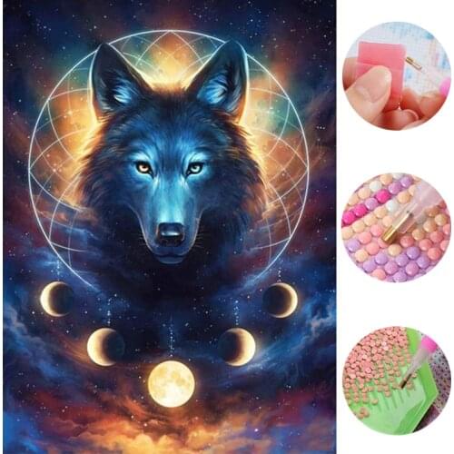 5D Diamond Painting Moon Phase Dream Catcher Cross Stitch Wolf DIY Full Round Rhinestones Mosaic Diamond Embroidery Home Decor