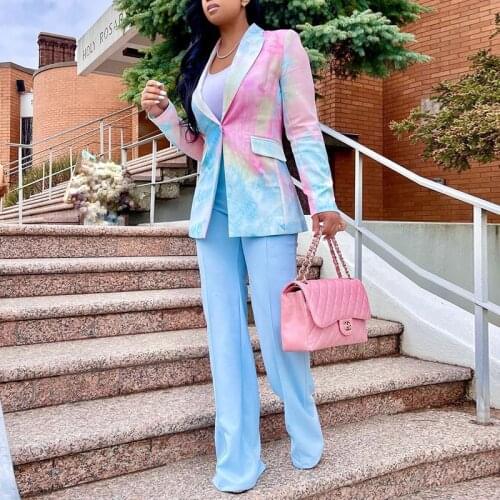 Long Sleeve Abstract Printed Peak Lapel One Button Blazer OL Workwear Tops