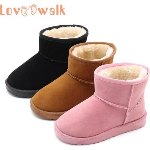 Snow Boots Kids Unisex Girls Boys Winter Boots Keep Warm Plush Ankle Boots For Women Anti-slip Flock Leather Children Shoes