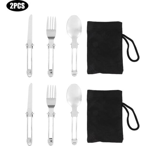 Brand 6pcs Stainless Food Grade Steel Portable Folding Knife Spoon Fork Tableware Cutlery Set For Travel Home Business Trip