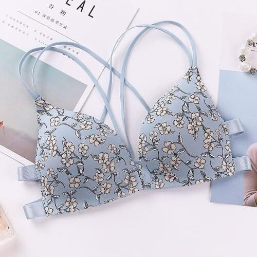 Fashion Floral Print Bra Front Buckle Underwear Seamless Sexy Wing Padded Lingerie Bralette Beauty Cross Back Women Push Up Bras