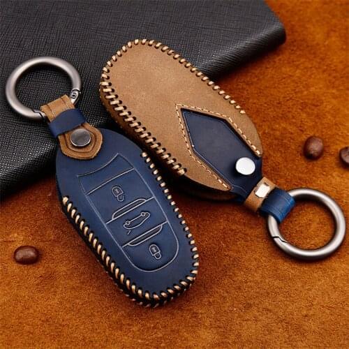 Genuine Leather Car Auto Remote Car Key Shell Case Protector Cover For Peugeot 207 508 301 308 408 4008 5008 Car Accessories