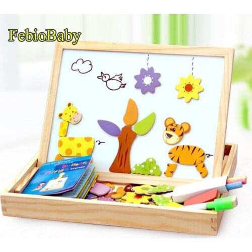 Hand Assemble Kids DIY Drawing Board Animal Magnetic Writing Blackboard and Whiteboard Educational Puzzle Kit Wooden Box Toys