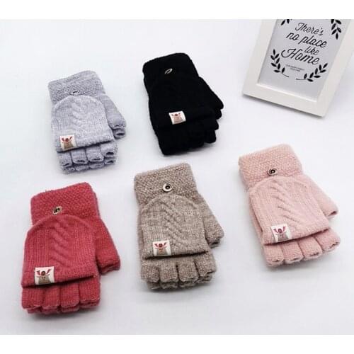 Baby Mittens Newborn Children Kids Winter Warm Knitted Convertible Flip Top Fingerless Mittens Gloves Rękawiczki Dla Dzieci