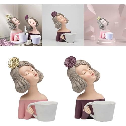 Resin Girl Statue Art Sculpture Nordic Style Ornament Figurine Craft for Home