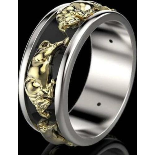 Egyptian God Cow Bicolor Epoxy Mens and Womens Rings Vintage 925 Silver Gift Ring Jewelry