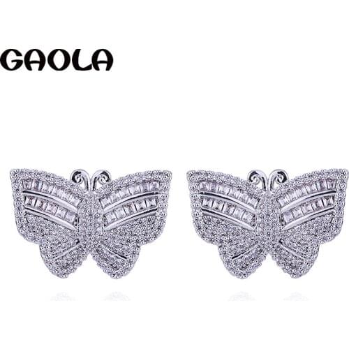 GAOLA Fashion Cute Butterfly Earring AAA cubic zirconia Clear Stones Stud Earrings Wedding Jewelry