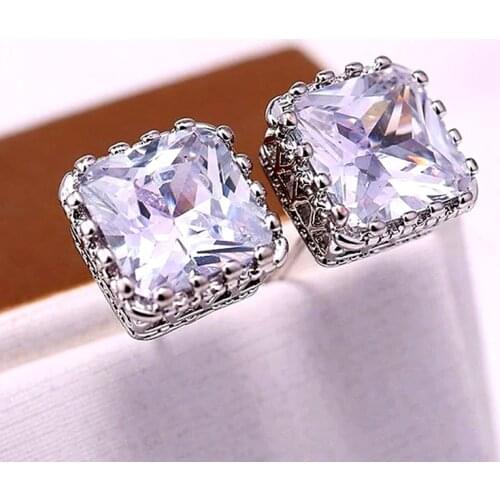 Huitan Hyperbole Square Cubic Zirconia Stud Earrings for Women Party Gift Daily Wear Versatile Female Fashion Jewelry Hot Sale